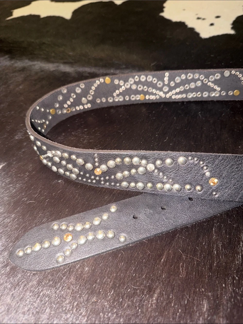 Free People Black Leather Silver Studded and Rhinestone Belt